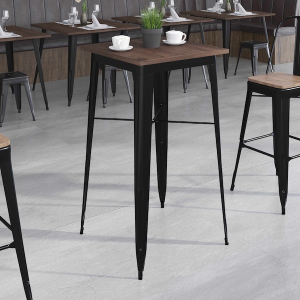 Flash Furniture Square Square Black Metal Bar Table, 23.5", 23.5" W, 23.5" L, 42" H, Wood, Wood Grain CH-31330-40M1-BK-GG - main